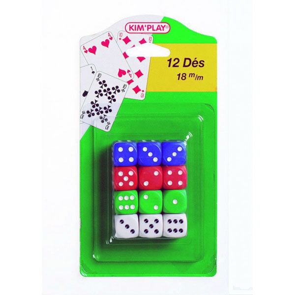 dice set in 4 different colors (red, blue, green and white)