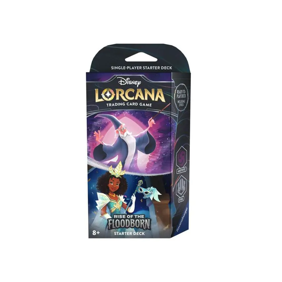 lorcana merlin starter deck Ravensburger Disney TCG: Rise of The Floodborn - Amethyst & Steel Single-Player | Engaging Gameplay | Over 200 Original Disney Artworks including two beautiful foil cards from the characters that adorn the packaging Lorcana: Rise of the Floodborn